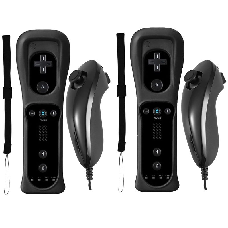 Burcica Controller for Wii Remote and Nunchuck, Wireless Controllers Compatible with Wii/Wii U with Silicone Case and Wrist Strap (Black) - Image 1
